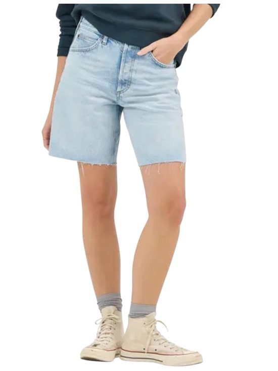 Frame Denim Pants - FRAME Le Slouch Bermuda Shorts Raw Hem Button Fly Blue Denim Size 23 NWT